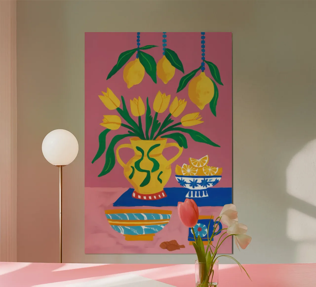 La quiete della cucina al limone poster con telaio in legno da Thistle Bloom