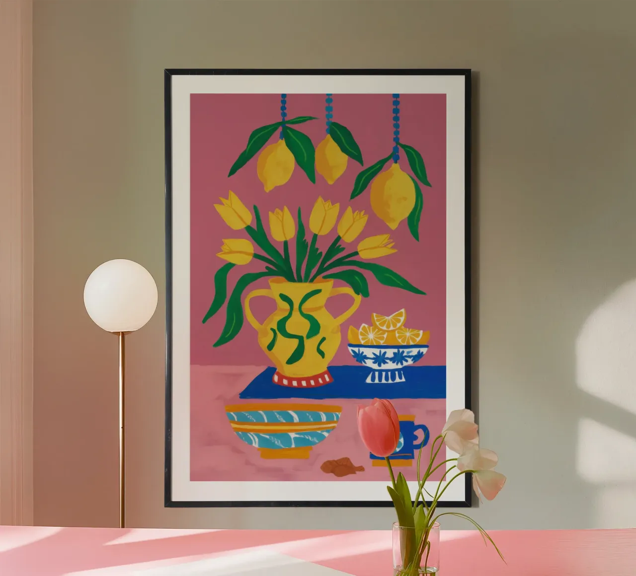 La quiete della cucina al limone poster con telaio in legno da Thistle Bloom