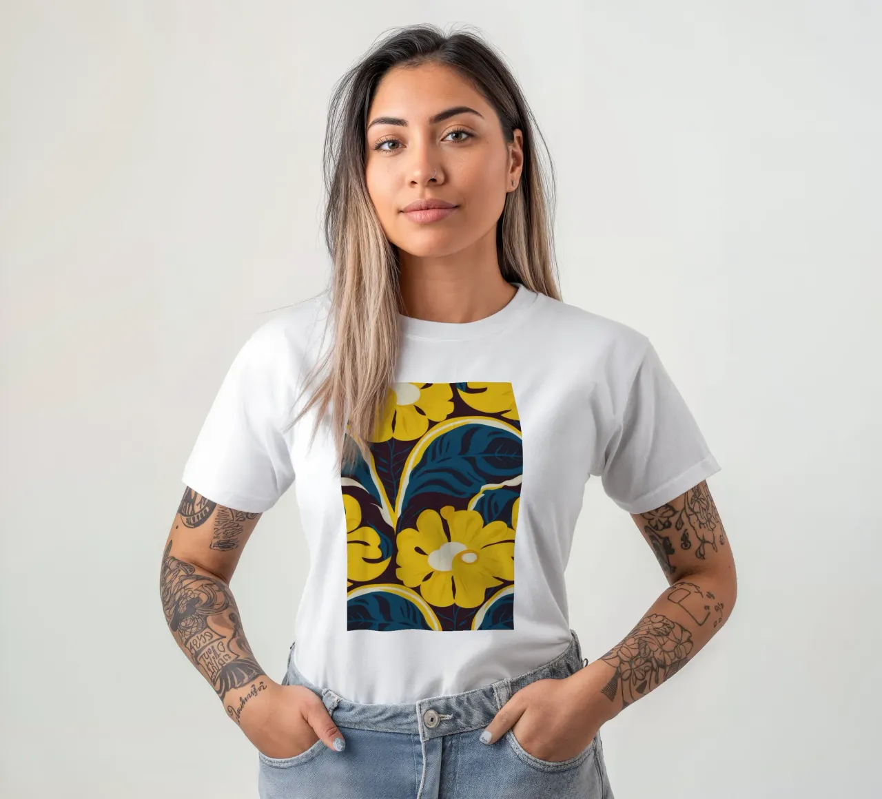 Modello Golden Bloom t-shirt da Thistle Bloom