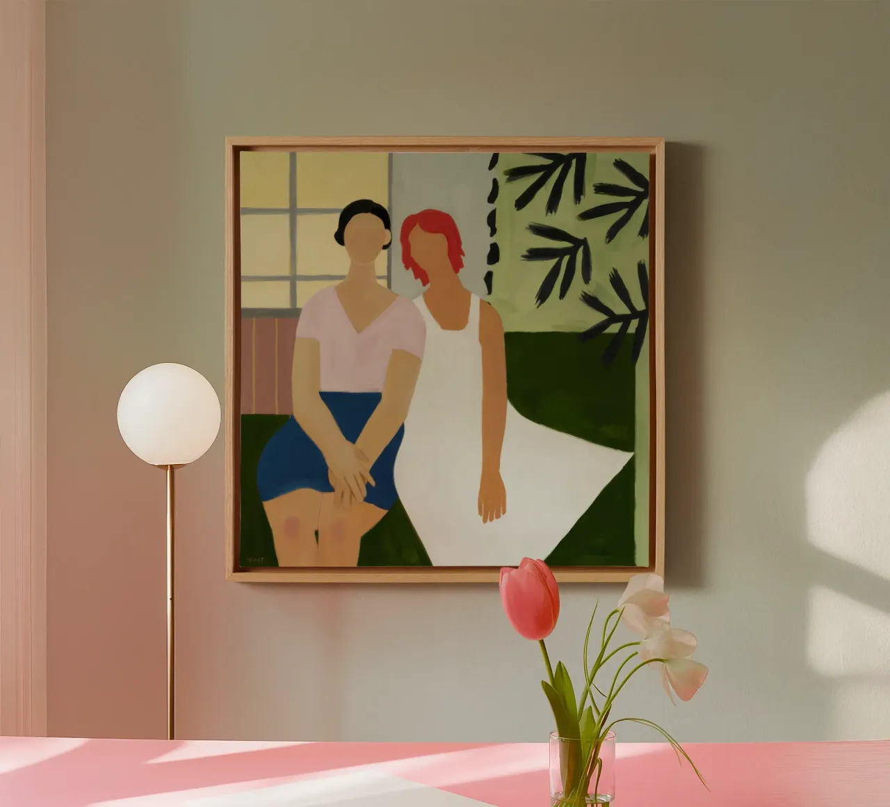 Quiet Afternoon Conversation canvas with Floater frame by Thistle Bloom