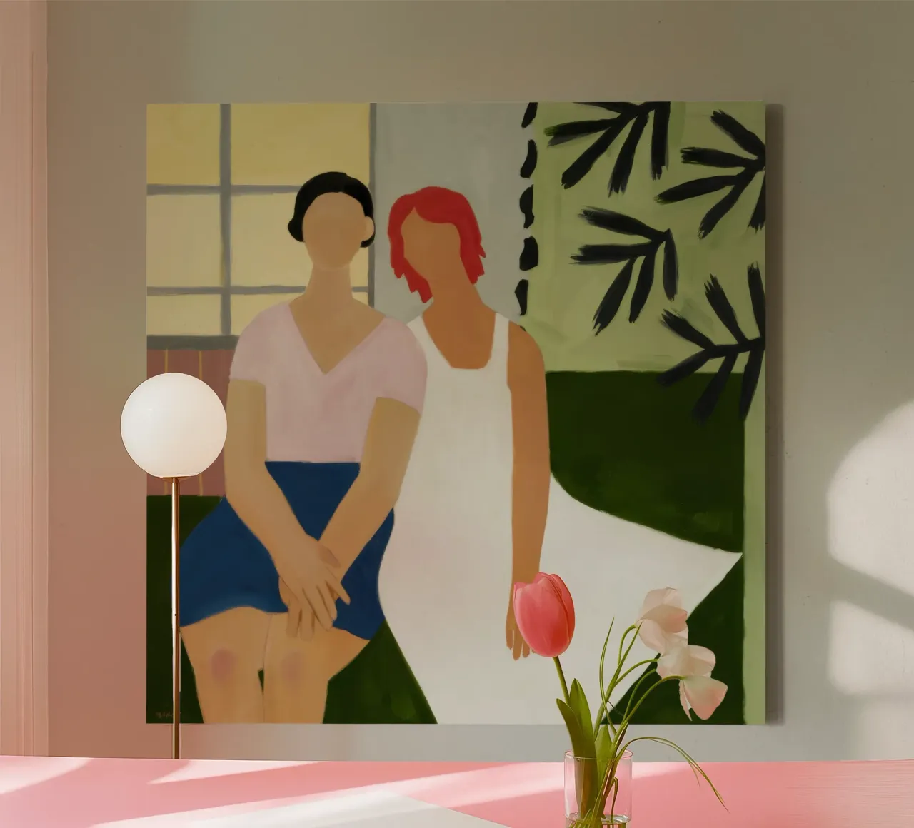 Quiet Afternoon Conversation canvas with Floater frame by Thistle Bloom