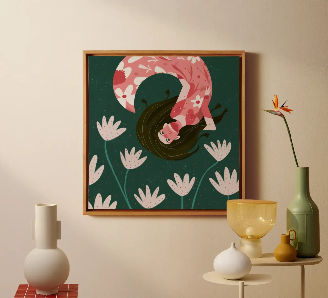 Schwebender Blumentraum Leinwand mit Schattenfugenrahmen von Obs Canvas