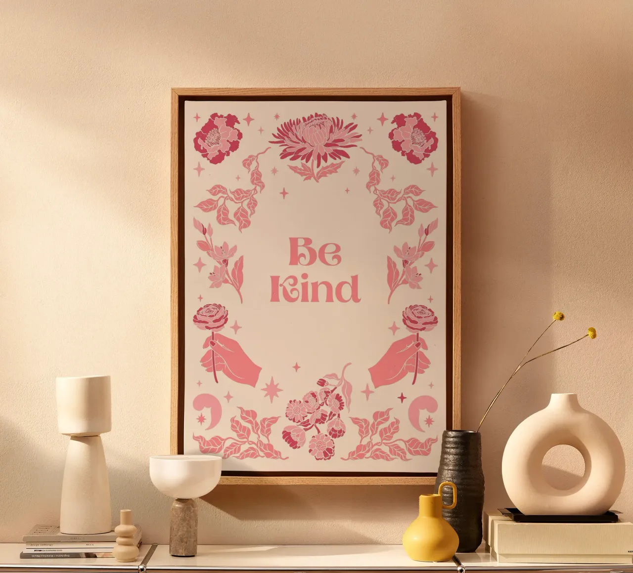 "Be Kind" Floral Inspirational Art Print canvas by homdeco