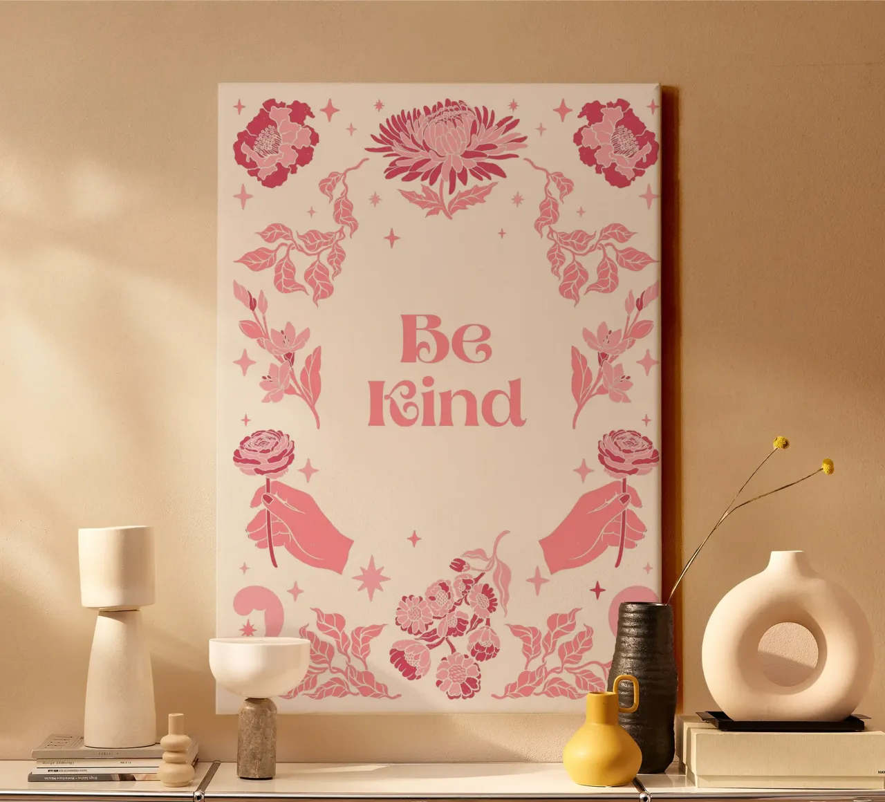 "Be Kind" Floral Inspirational Art Print canvas by homdeco