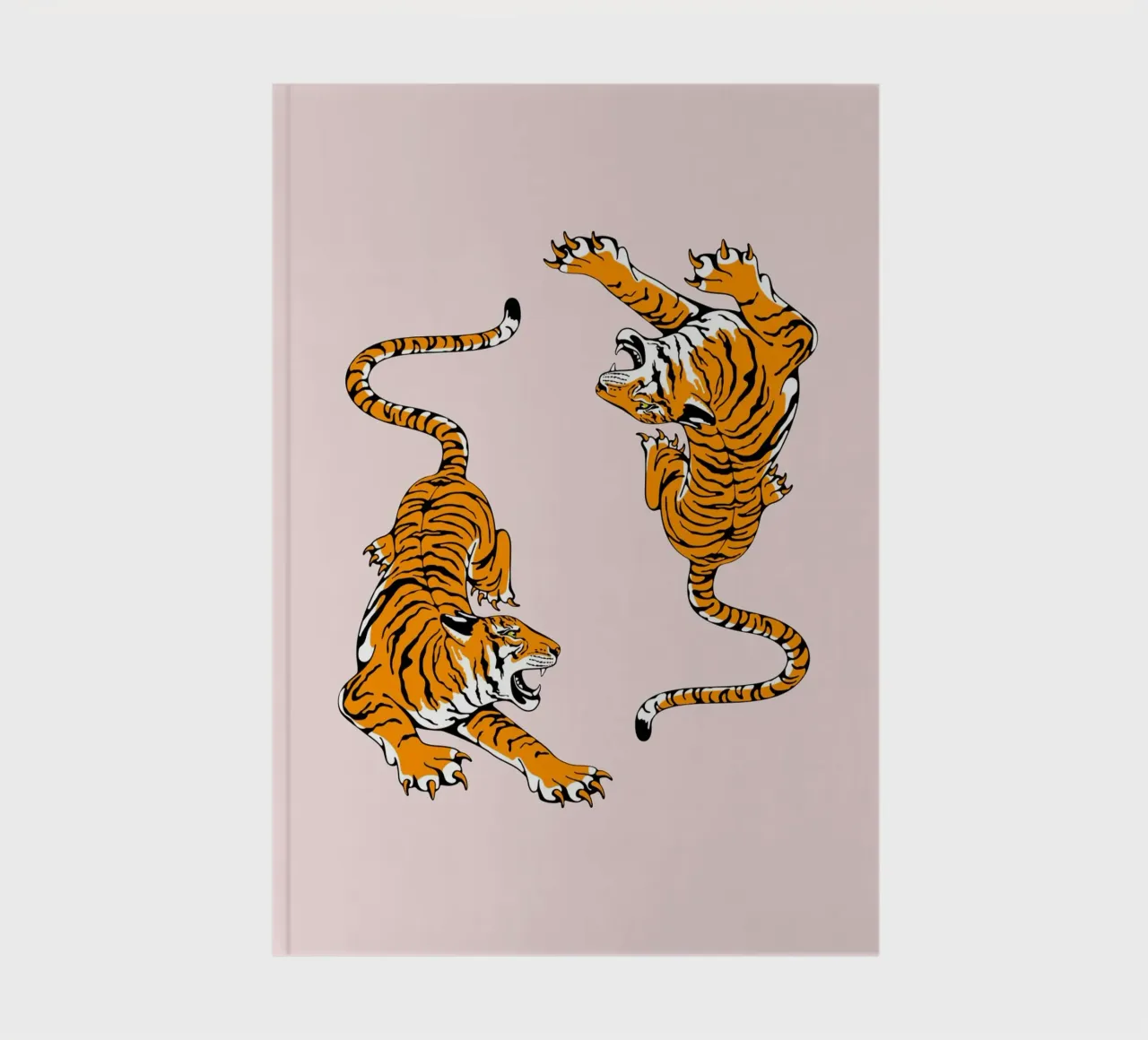Dynamic Roaring Tigers Pink Background Art Print notebook by homdeco