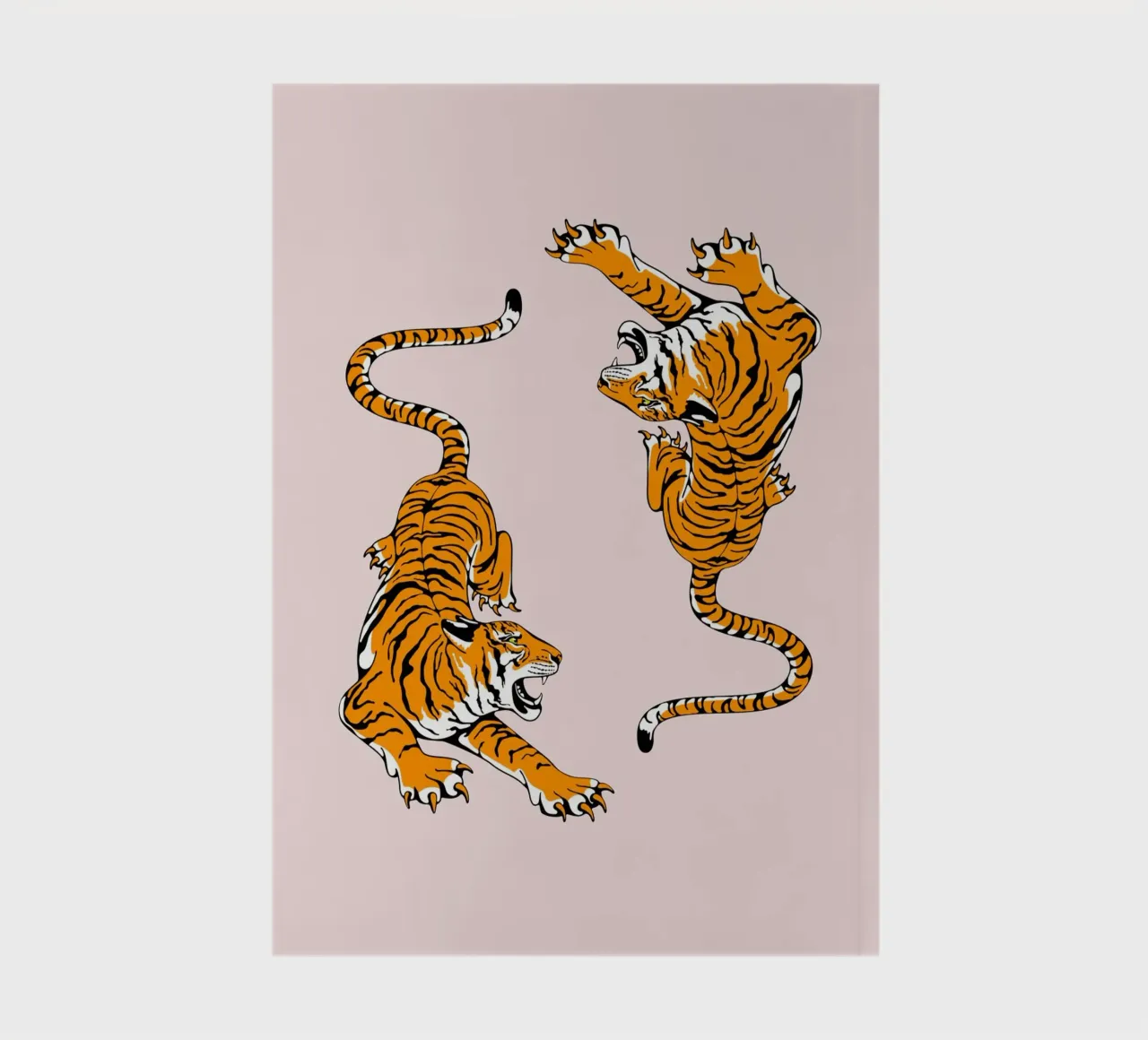 Dynamic Roaring Tigers Pink Background Art Print notebook by homdeco