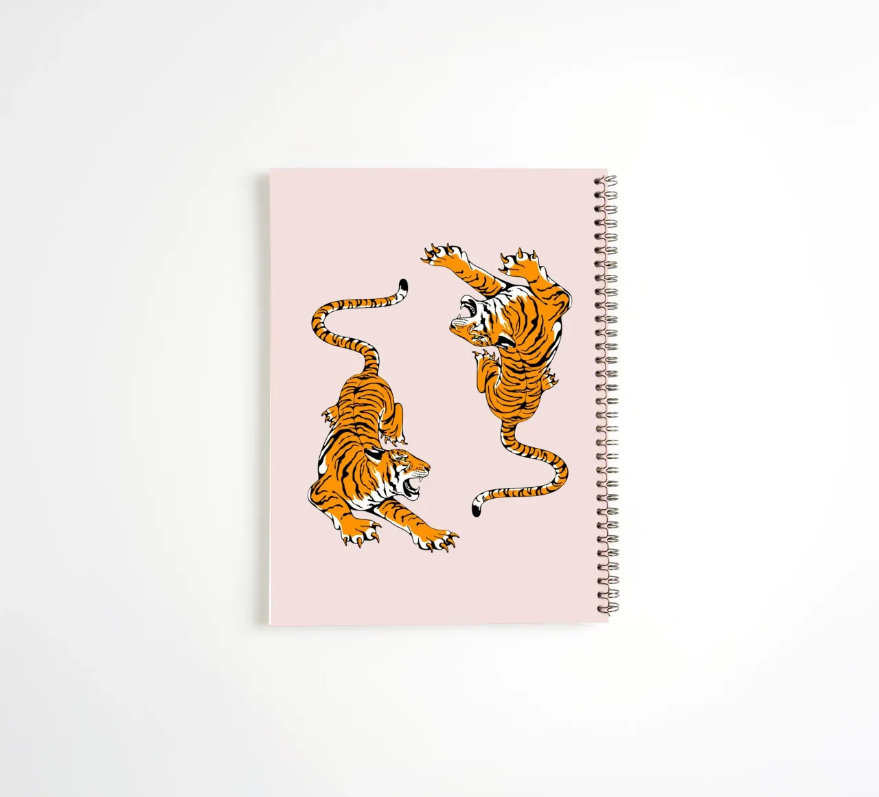 Dynamic Roaring Tigers Pink Background Art Print spiral notebook by homdeco