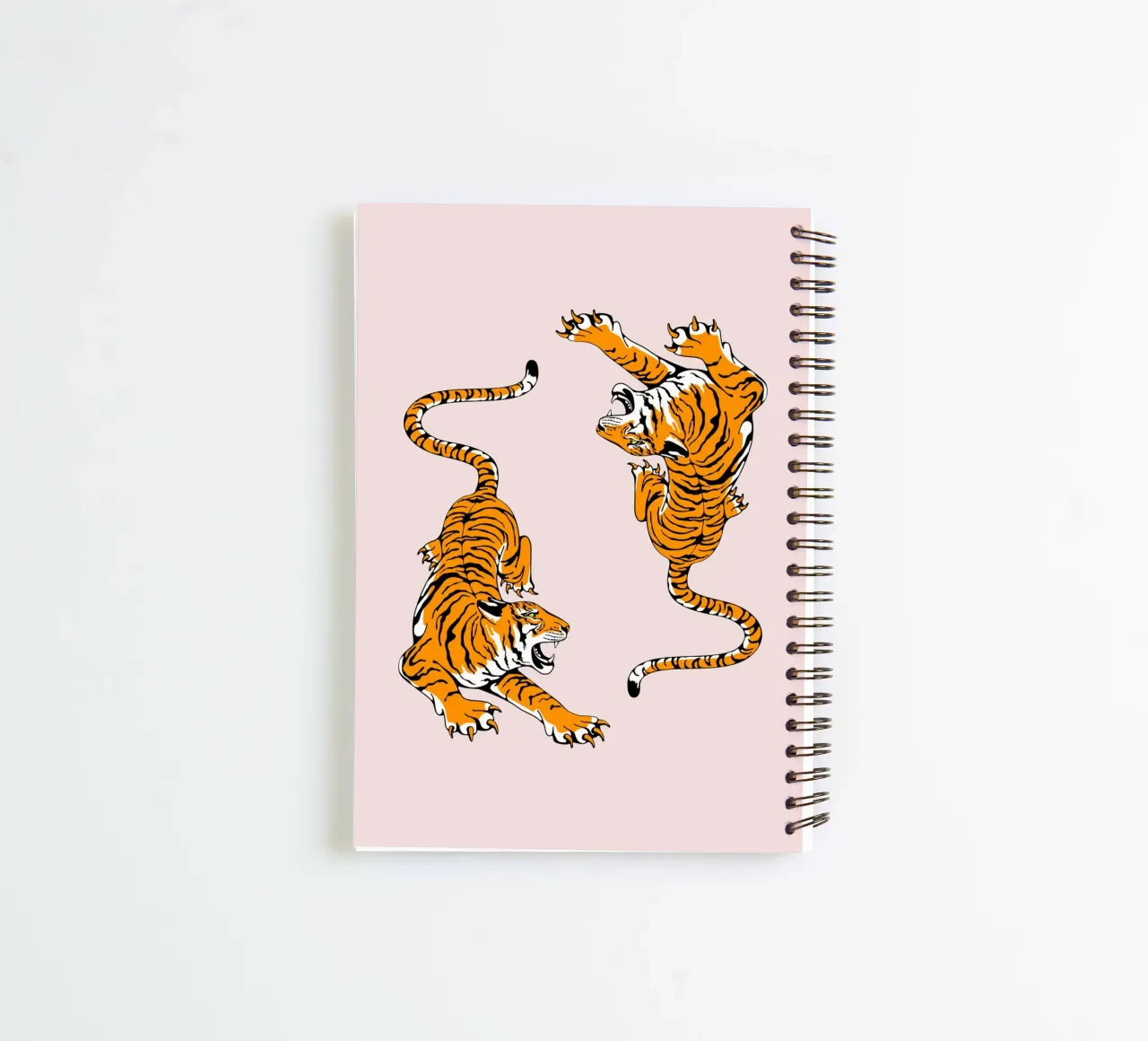 Dynamic Roaring Tigers Pink Background Art Print spiral notebook by homdeco