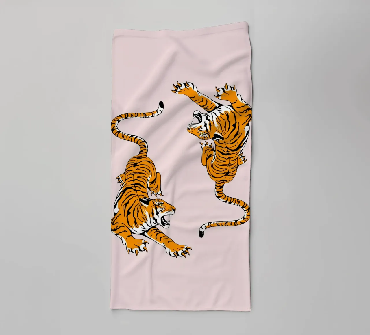 Dynamic Roaring Tigers Pink Background Art Print towel by homdeco