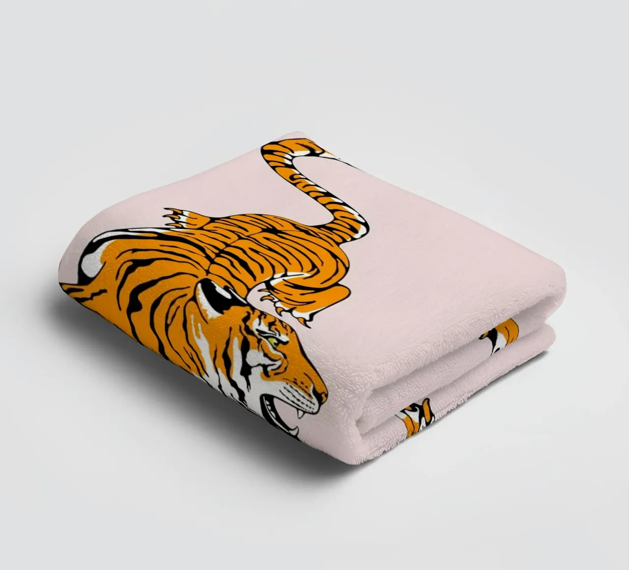 Dynamic Roaring Tigers Pink Background Art Print towel by homdeco