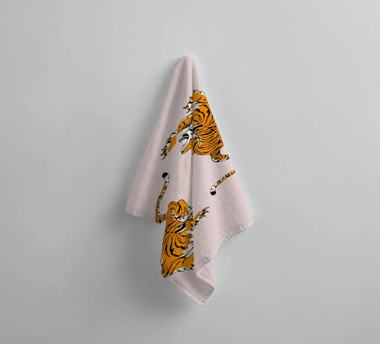 Dynamic Roaring Tigers Pink Background Art Print towel by homdeco