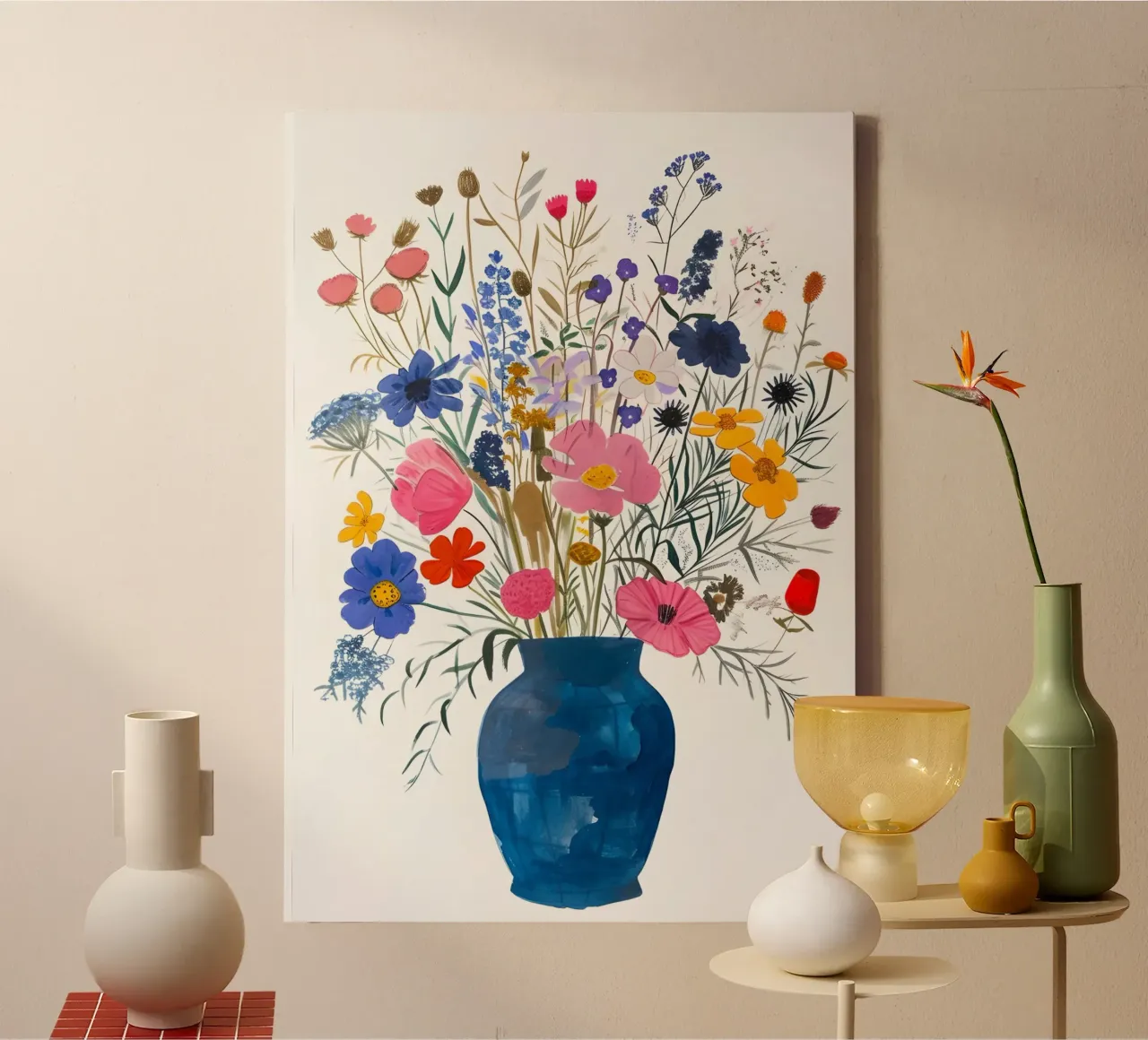 Impression d'art Bouquet de fleurs sauvages dans un vase bleu toile avec Caisse américaine de homdeco