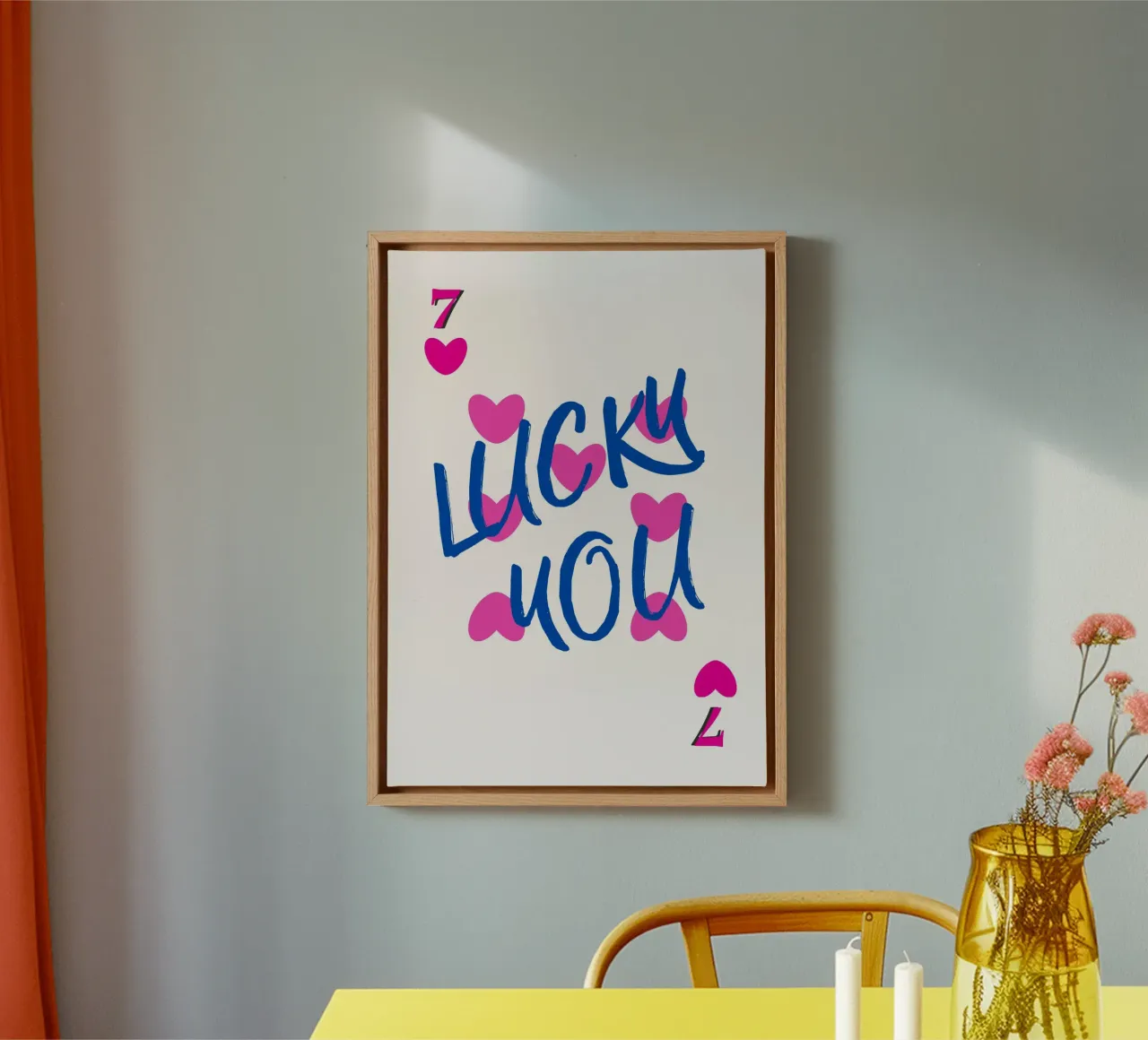 Lucky You Harten & Zevens Speelse Kunstdruk canvas met Baklijst van homdeco