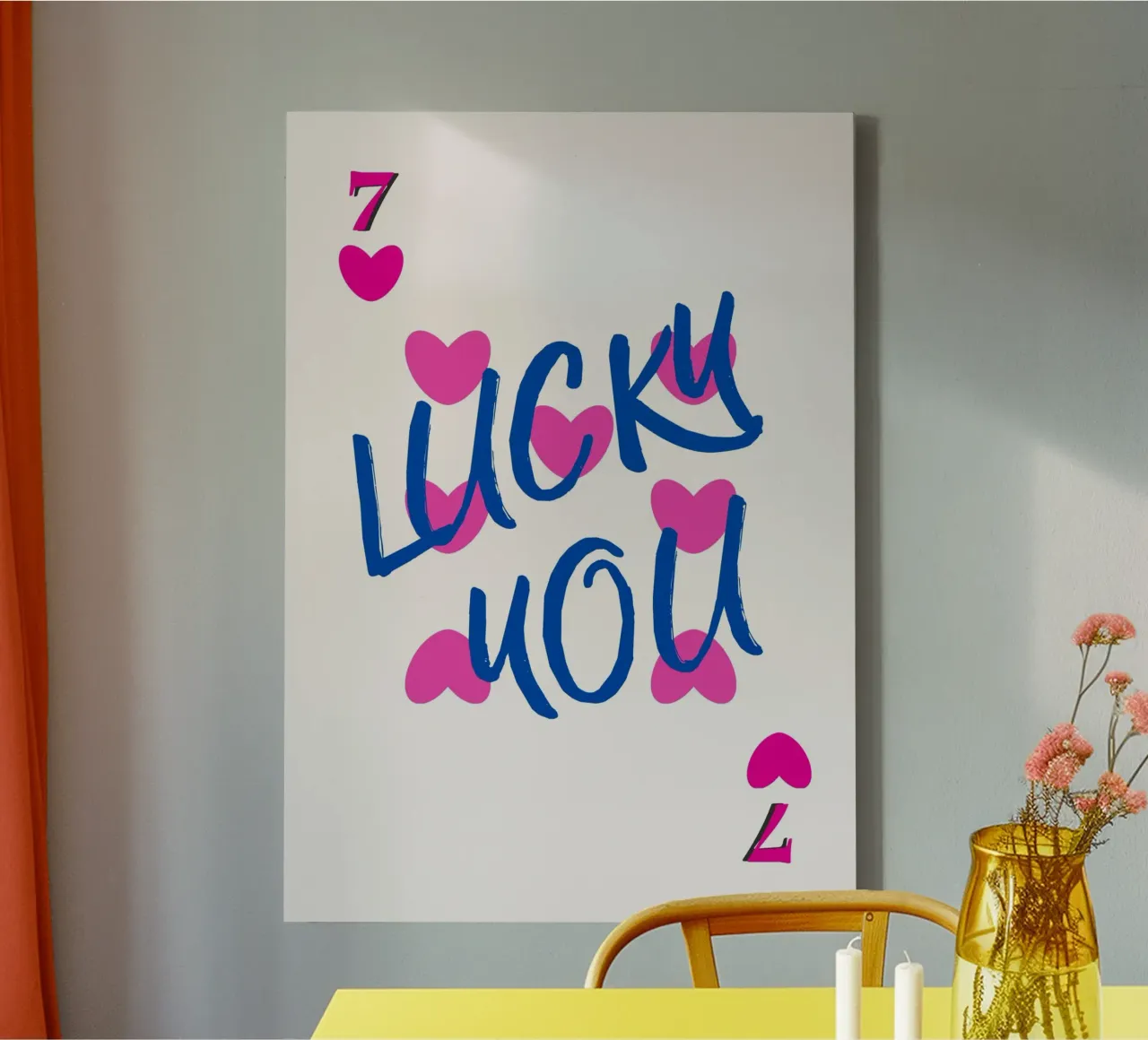 Lucky You Harten & Zevens Speelse Kunstdruk canvas met Baklijst van homdeco