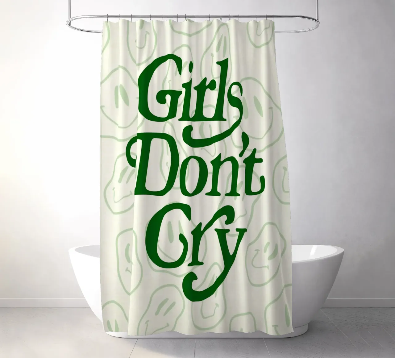 Stampa "Girls Don't Cry" con faccina sorridente e groovy tenda da doccia da homdeco
