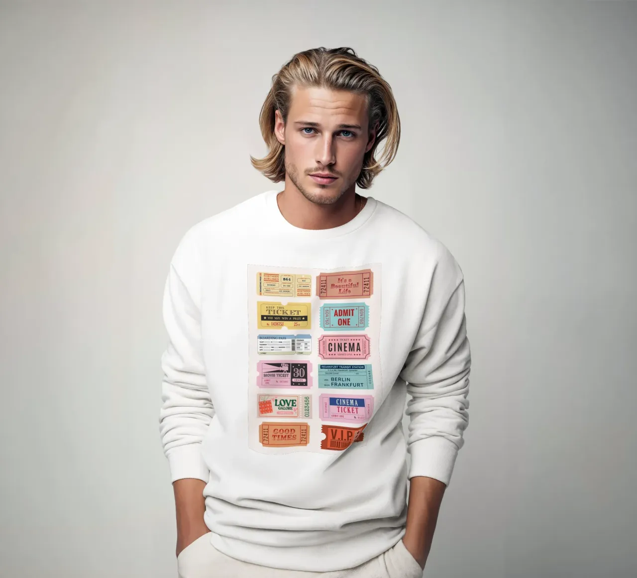 Vintage Tickets Collection Retro Pop Art Print sweatshirt by homdeco