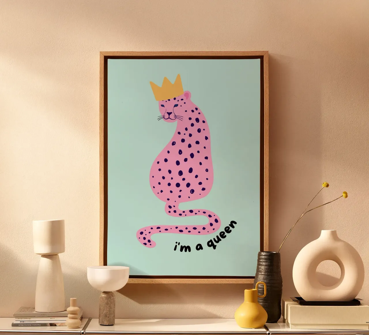 Impression d'art "I'm a Queen" (Je suis une reine) Couronne léopard rose toile avec Caisse américaine de homdeco