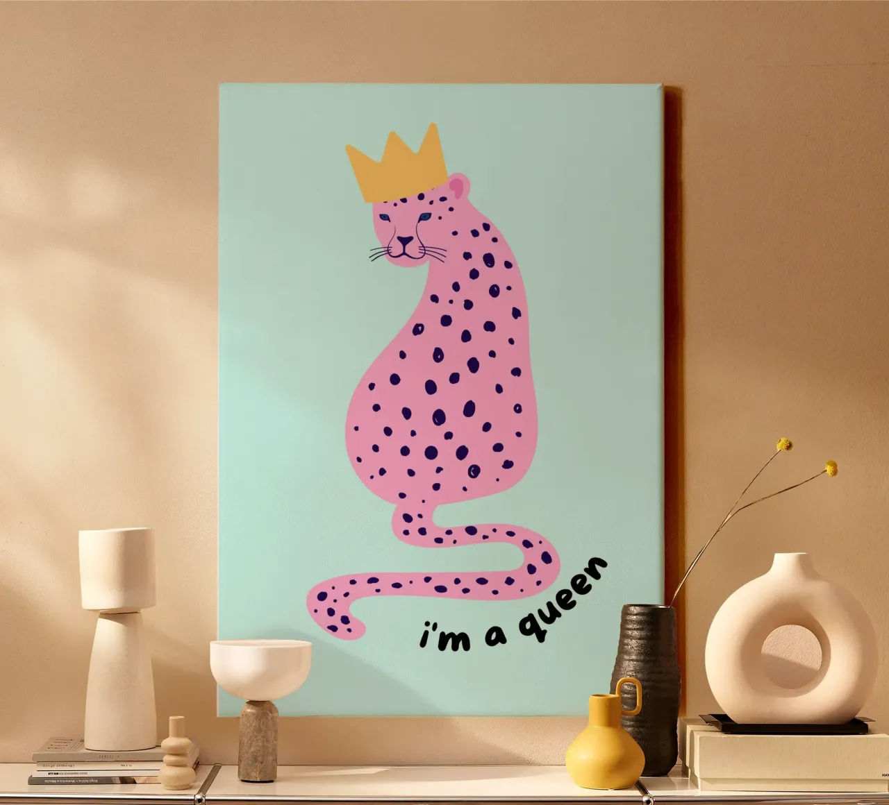 Impression d'art "I'm a Queen" (Je suis une reine) Couronne léopard rose toile avec Caisse américaine de homdeco