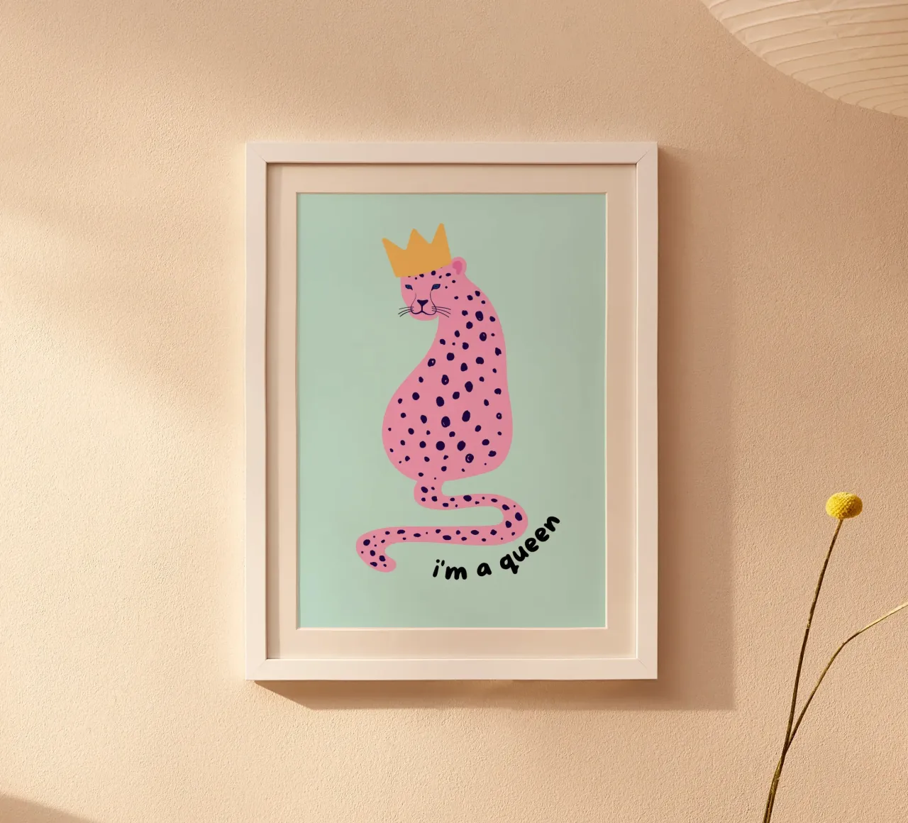 Impression d'art "I'm a Queen" (Je suis une reine) Couronne léopard rose poster avec cadre en plastique de homdeco