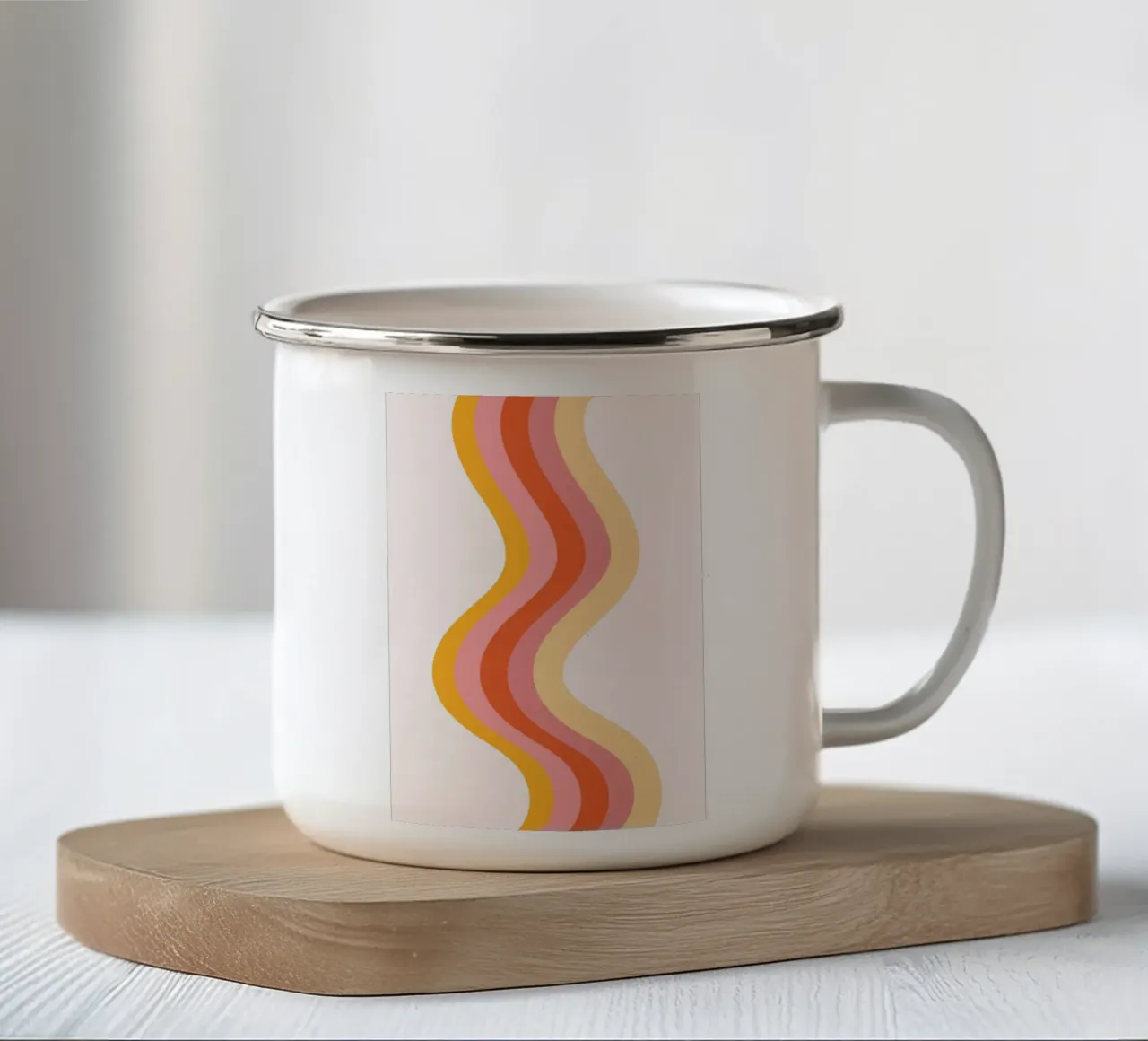 Retro Golvende Lijnen Abstract Mid-Century Print emaille mok van homdeco