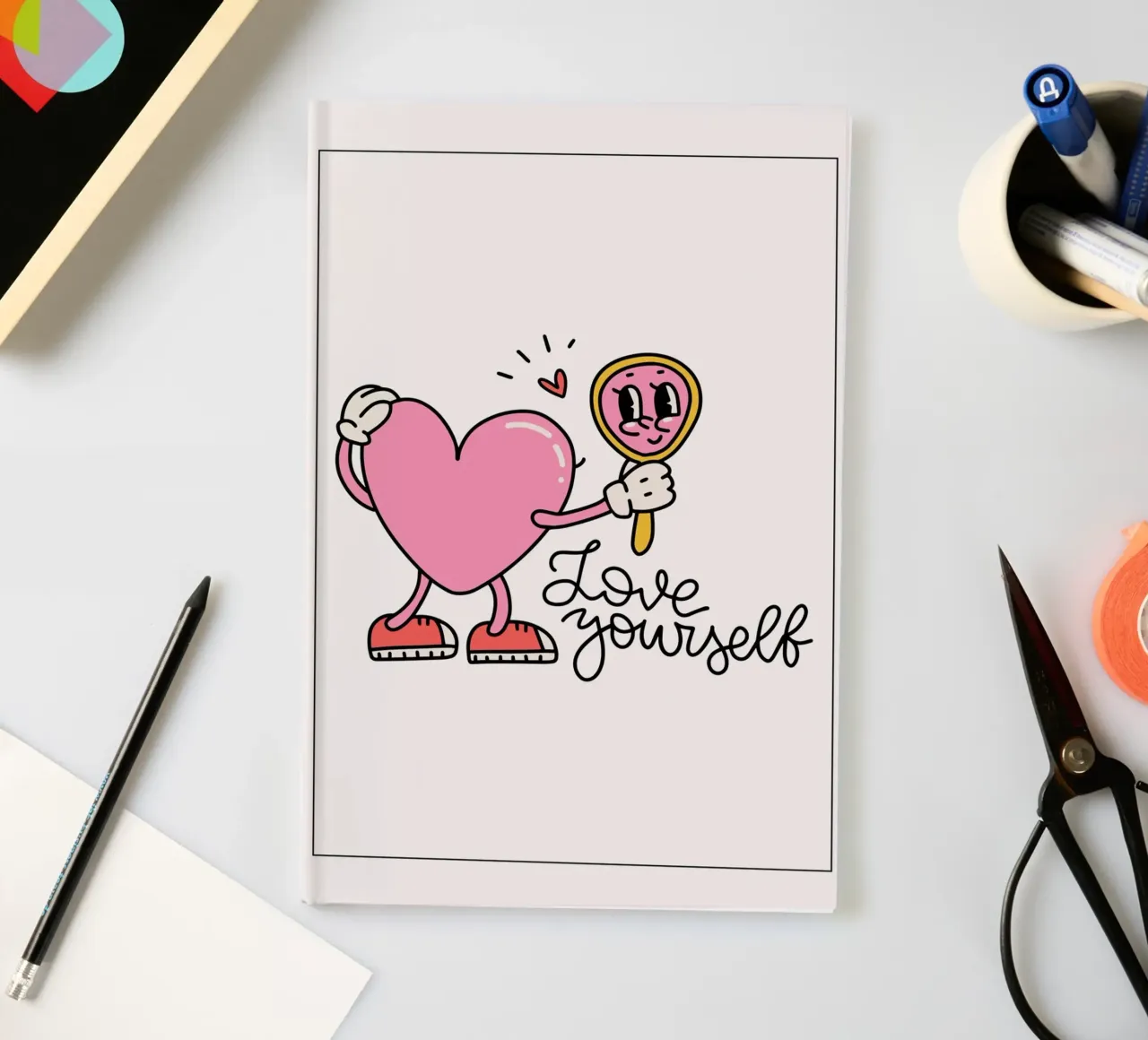 "Love Yourself" Heart Character Mirror Print notebook by homdeco