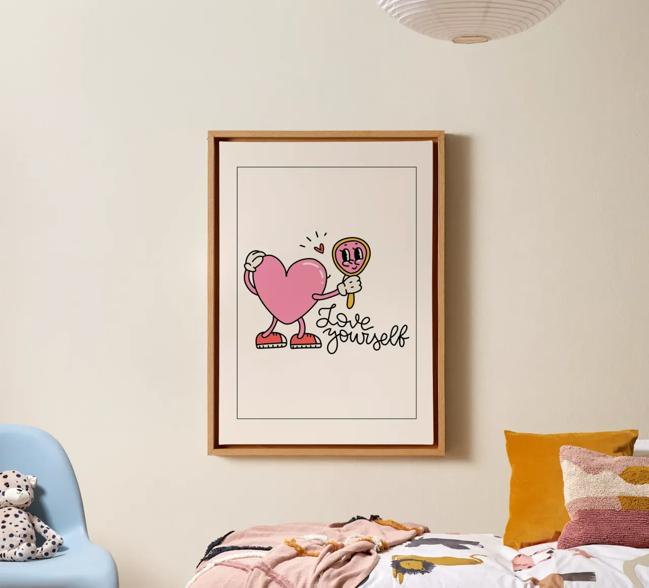"Love Yourself" Heart Character Mirror Print canvas with Floater frame by homdeco