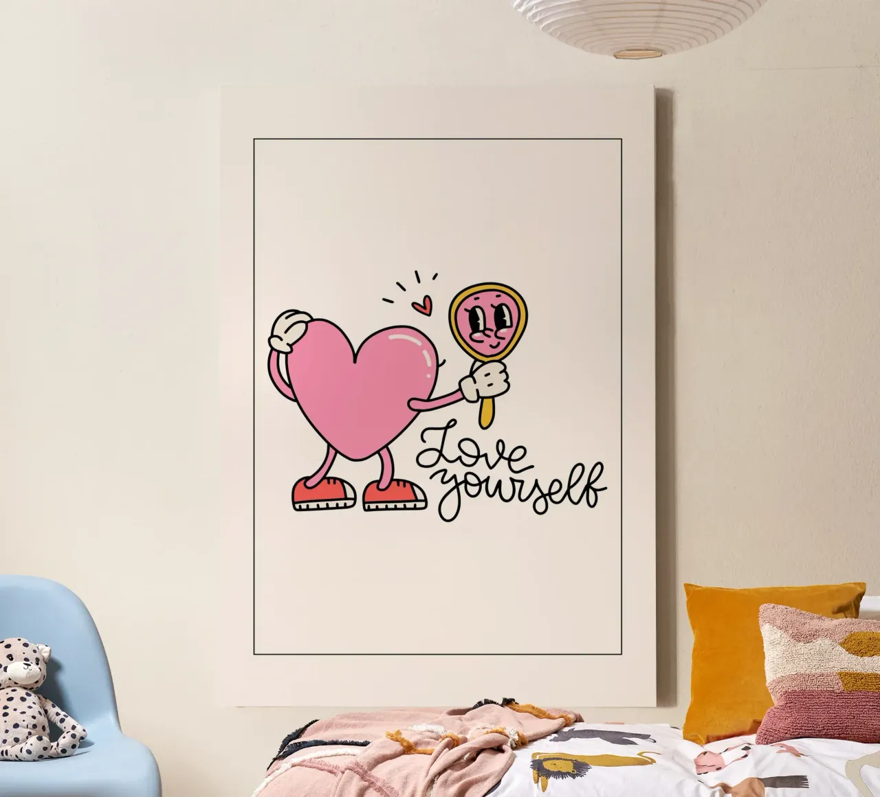 "Love Yourself" Heart Character Mirror Print canvas with Floater frame by homdeco
