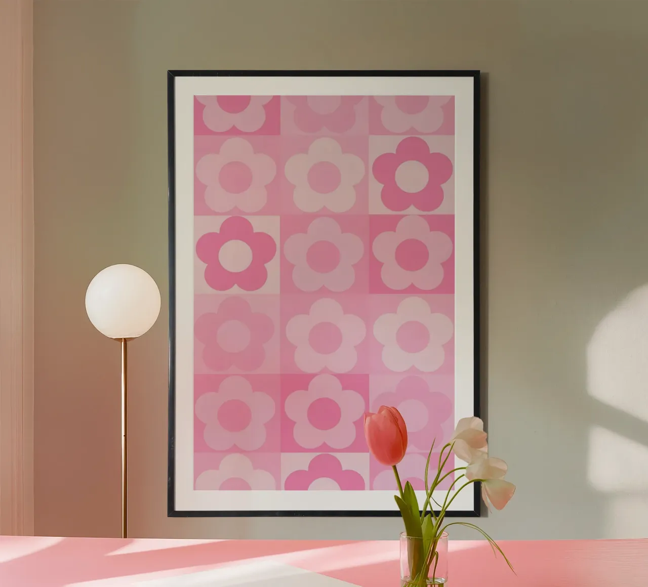 Groovy Pink Flower Power Checkerboard Print poster by homdeco