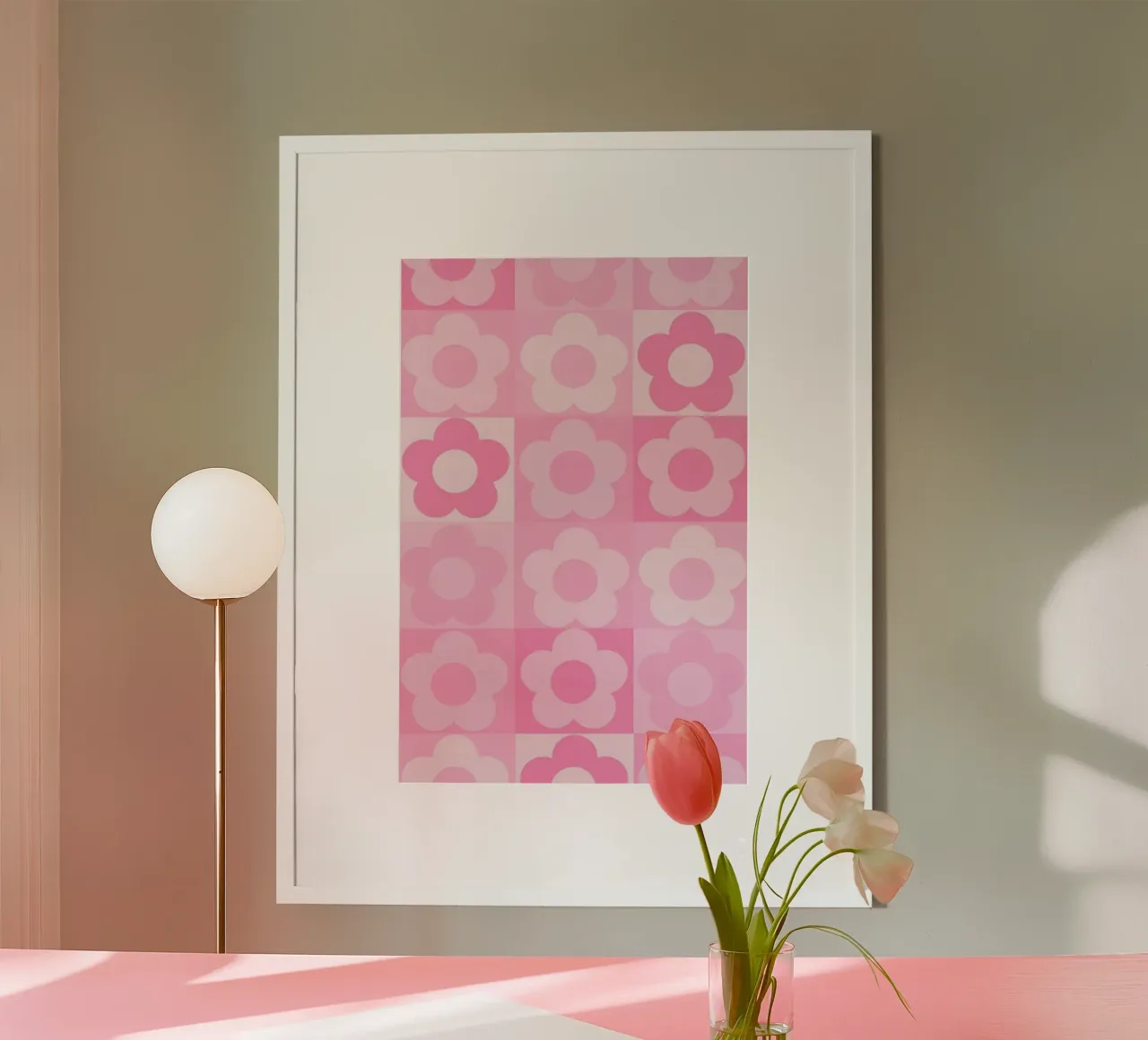 Groovy Pink Flower Power Checkerboard Print poster by homdeco
