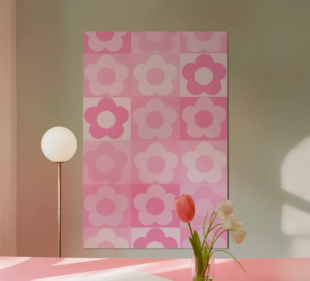 Groovy Pink Flower Power Checkerboard Print poster by homdeco
