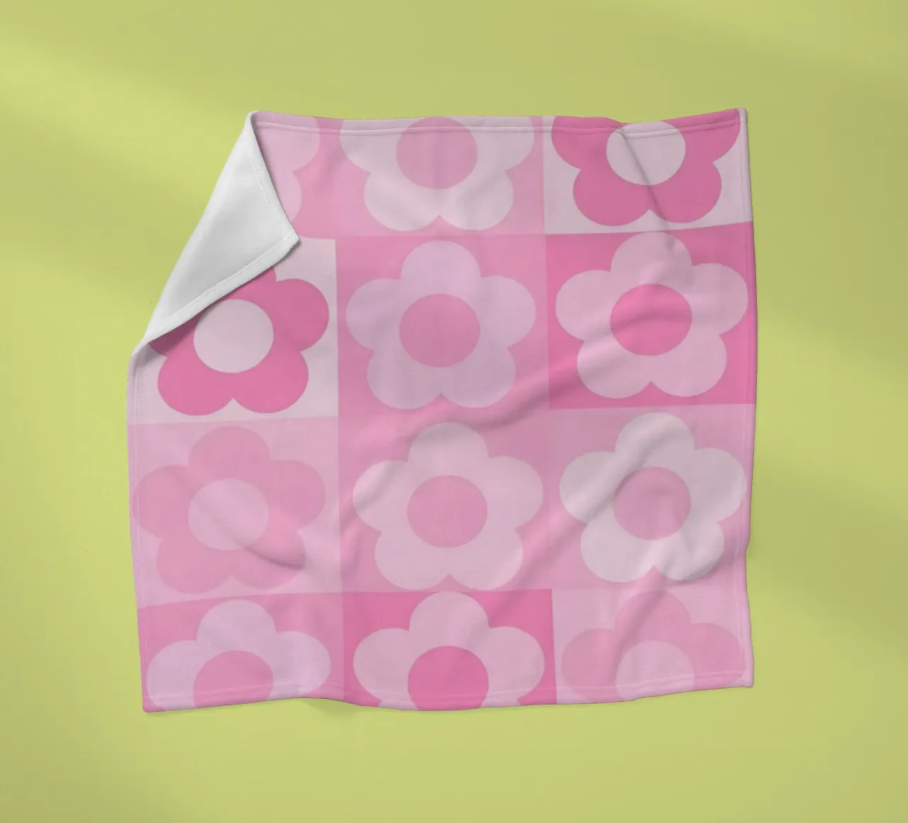 Stampa a scacchiera Groovy Pink Flower Power coperta in pile da homdeco