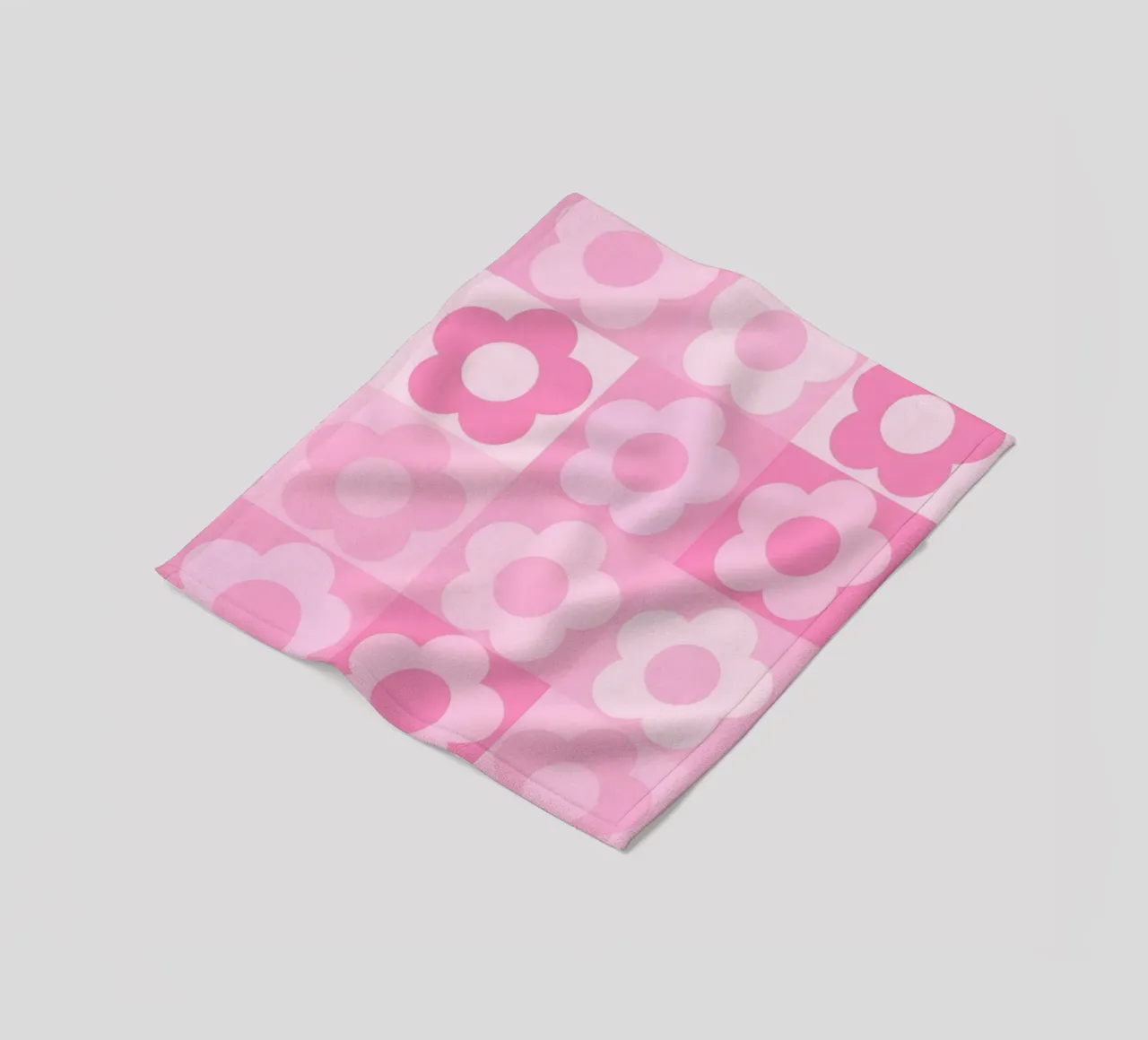 Stampa a scacchiera Groovy Pink Flower Power coperta in pile da homdeco
