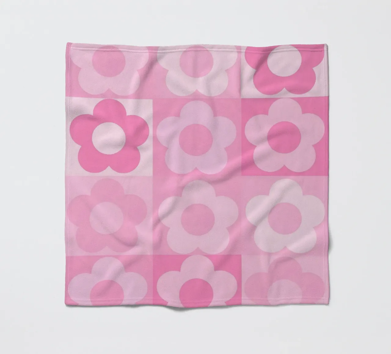 Stampa a scacchiera Groovy Pink Flower Power coperta in pile da homdeco