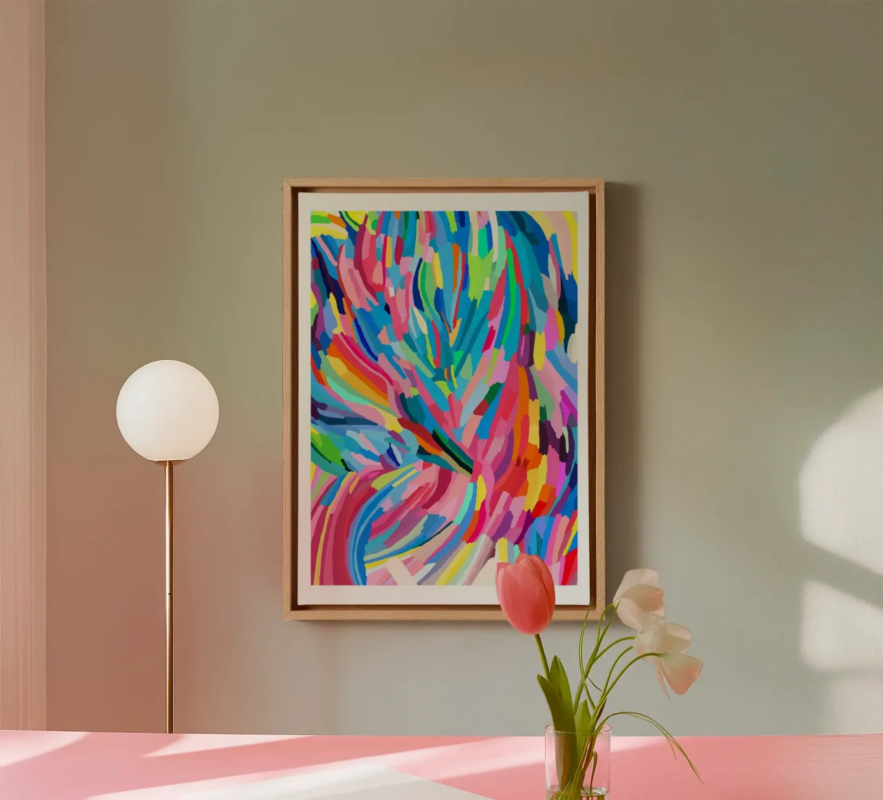 Levendige Abstracte Borstelstreek Moderne Kunstdruk canvas met Baklijst van homdeco