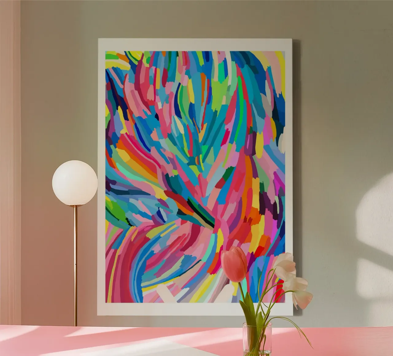 Levendige Abstracte Borstelstreek Moderne Kunstdruk canvas met Baklijst van homdeco
