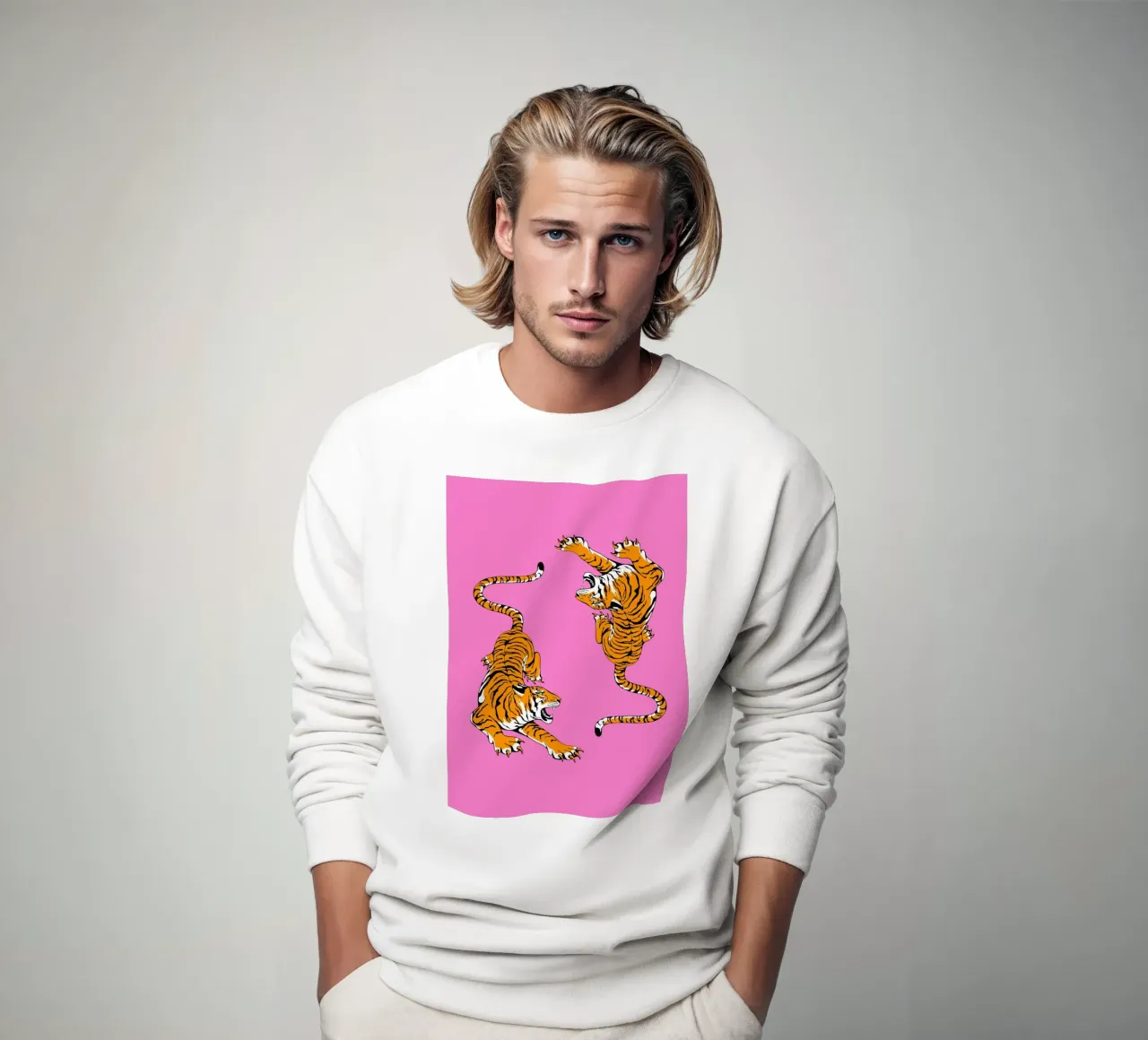Dinamiche Tigri ruggenti Pop Art Sfondo rosa felpa da homdeco