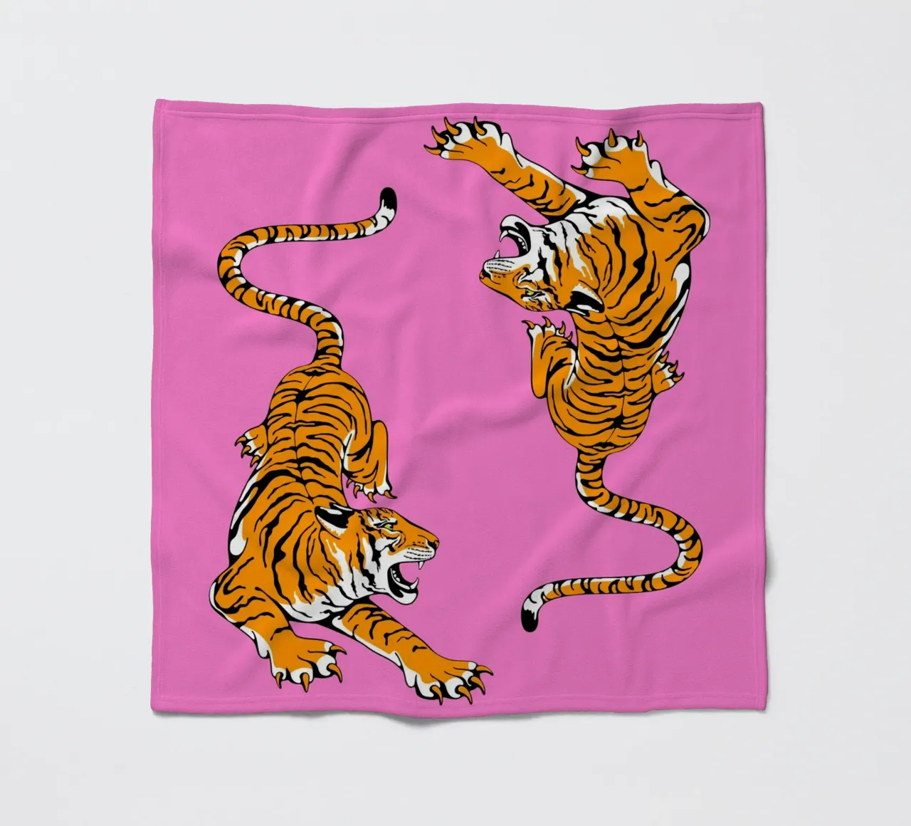 Dynamische brullende tijgers Pop Art roze achtergrond fleecedeken van homdeco