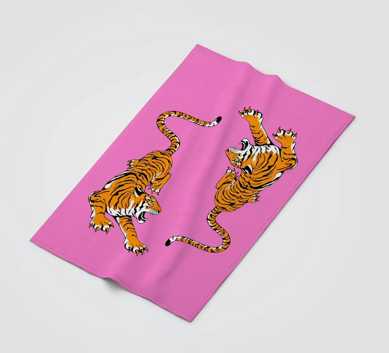 Dynamische brullende tijgers Pop Art roze achtergrond fleecedeken van homdeco