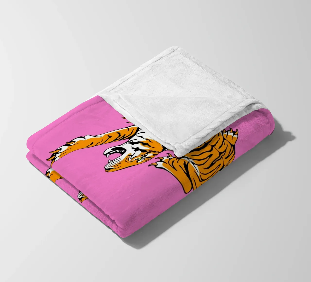 Dynamische brullende tijgers Pop Art roze achtergrond fleecedeken van homdeco
