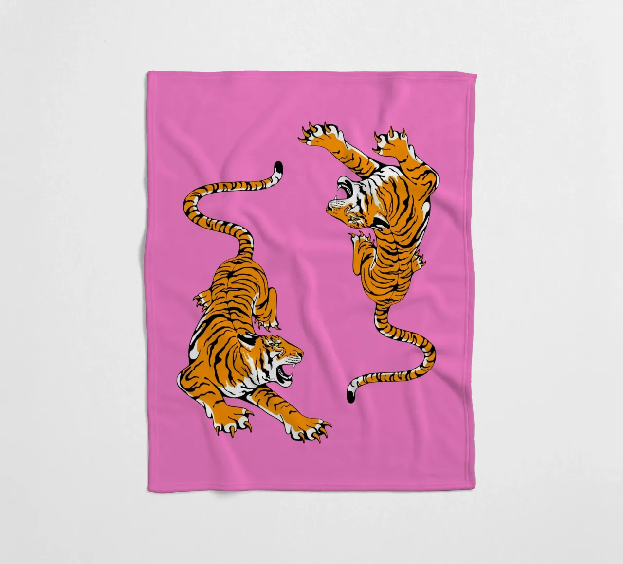 Dynamische brullende tijgers Pop Art roze achtergrond fleecedeken van homdeco