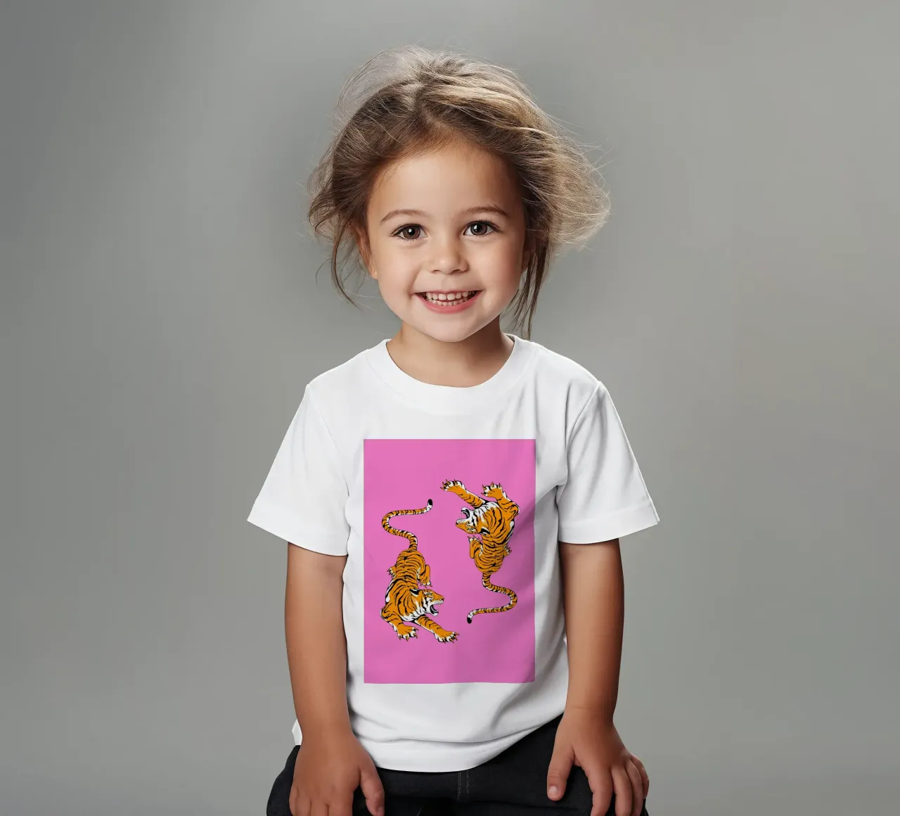 Dynamic Roaring Tigers Pop Art Pink Background kids t-shirt by homdeco