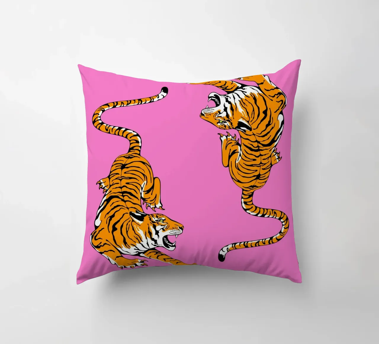 Dinamiche Tigri ruggenti Pop Art Sfondo rosa cuscino da homdeco