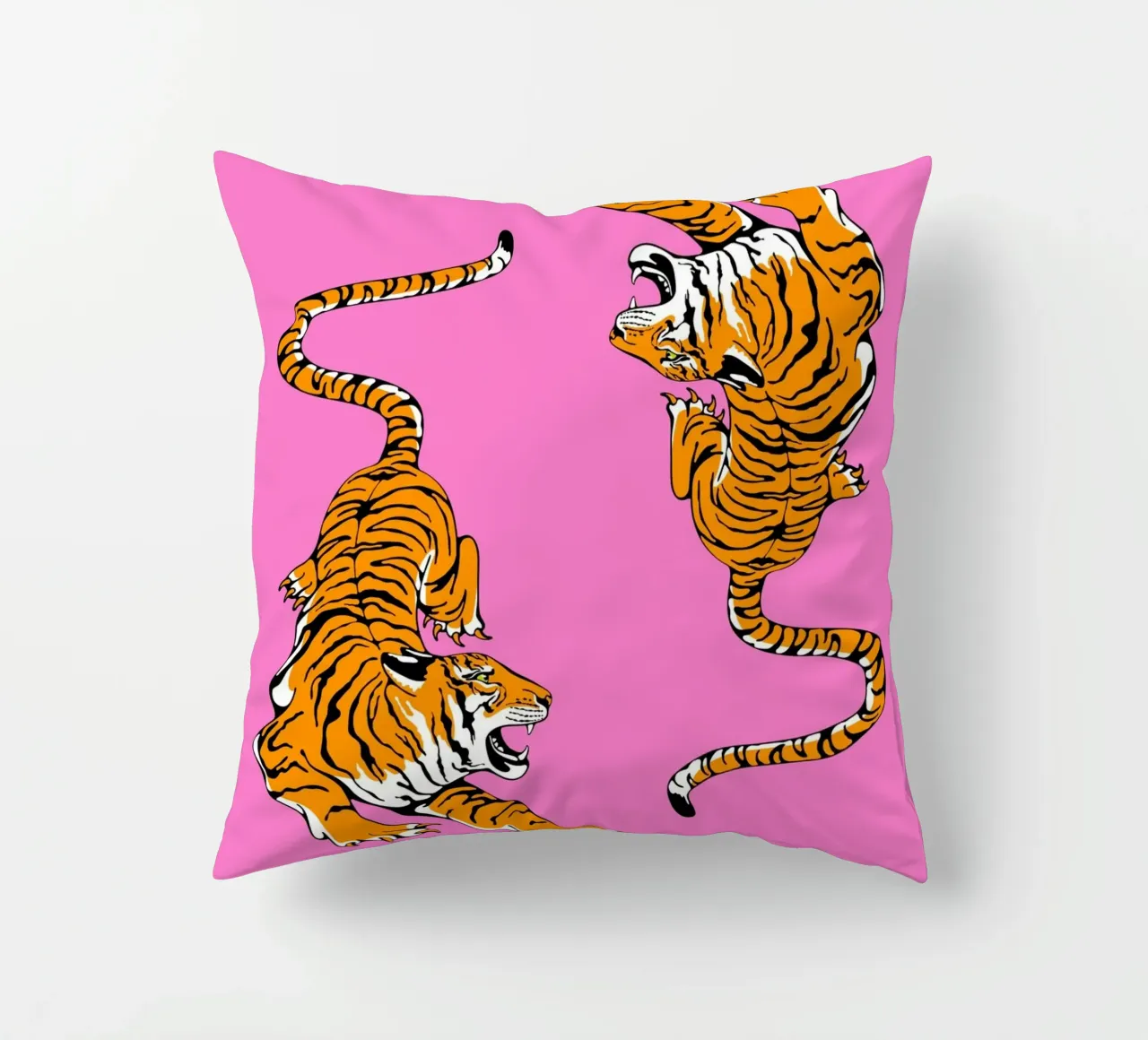 Dinamiche Tigri ruggenti Pop Art Sfondo rosa cuscino da homdeco