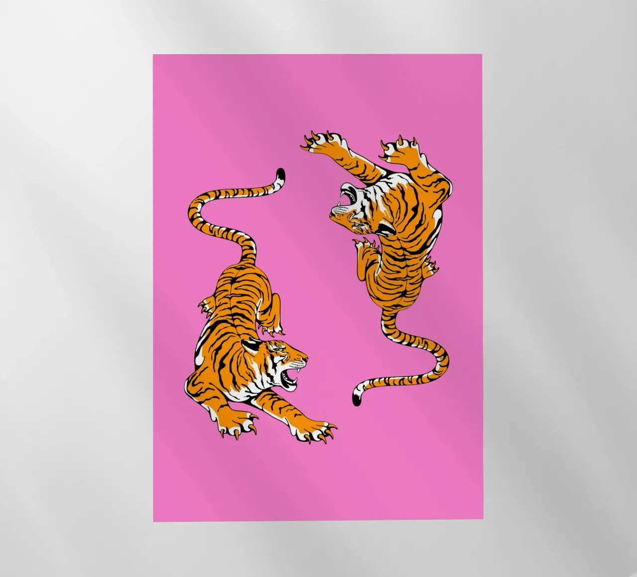 Dynamic Roaring Tigers Pop Art Pink Background backlit film by homdeco