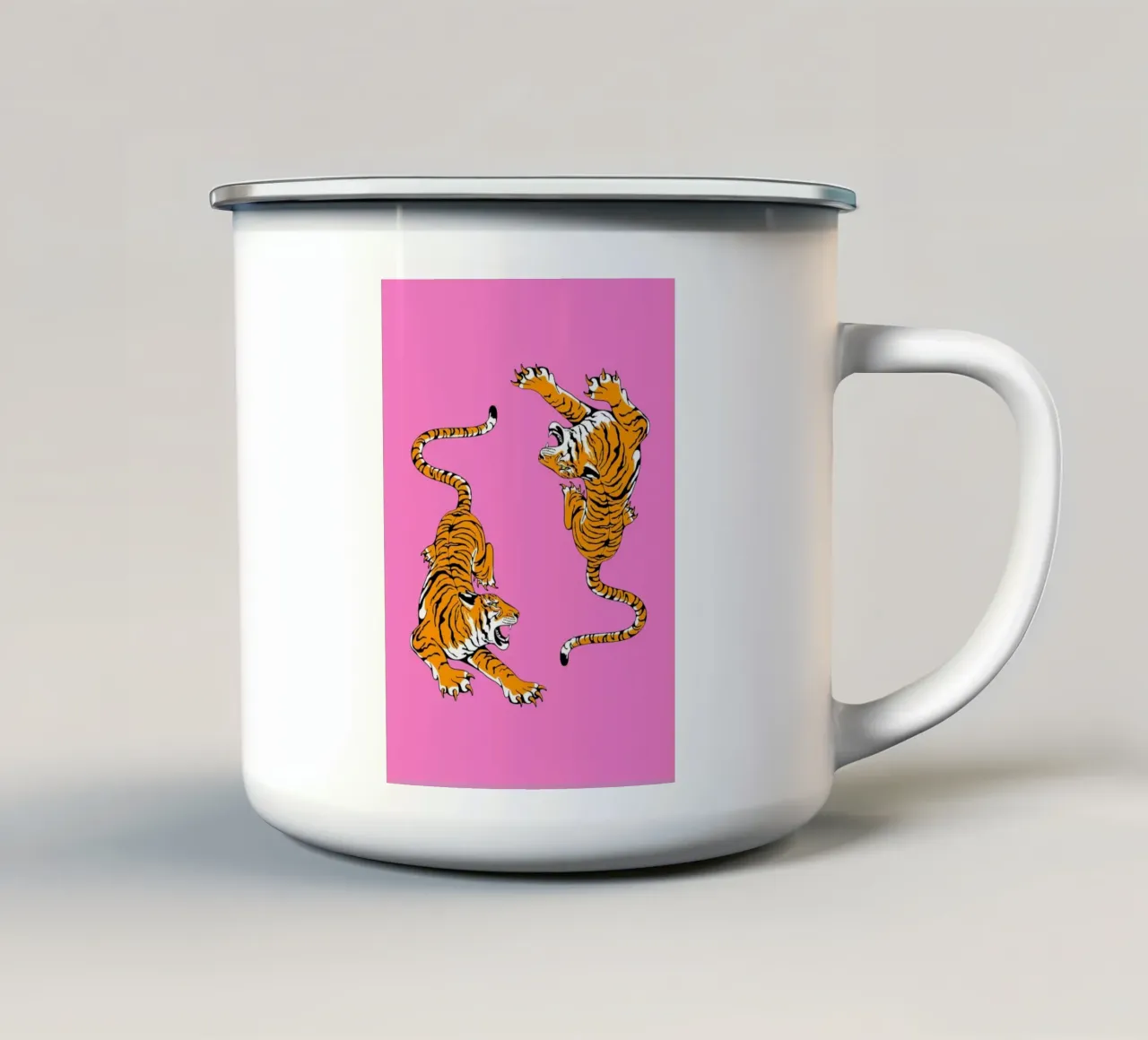 Dynamic Roaring Tigers Pop Art Pink Background enamel mug by homdeco