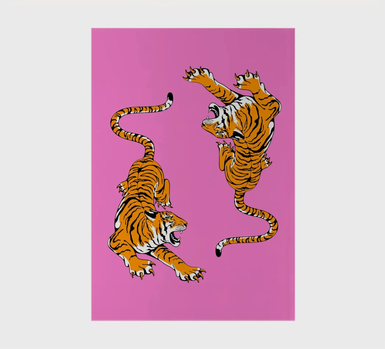 Dynamic Roaring Tigers Pop Art Pink Background notebook by homdeco