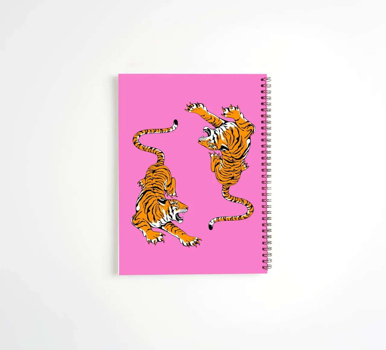 Dynamic Roaring Tigers Pop Art Pink Background spiral notebook by homdeco
