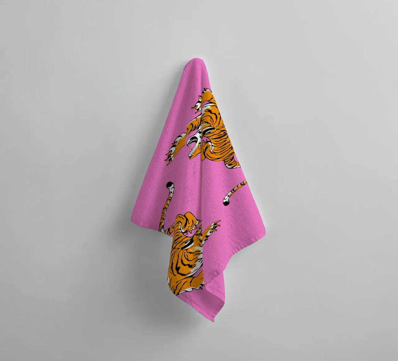 Dynamic Roaring Tigers Pop Art Pink Background towel by homdeco