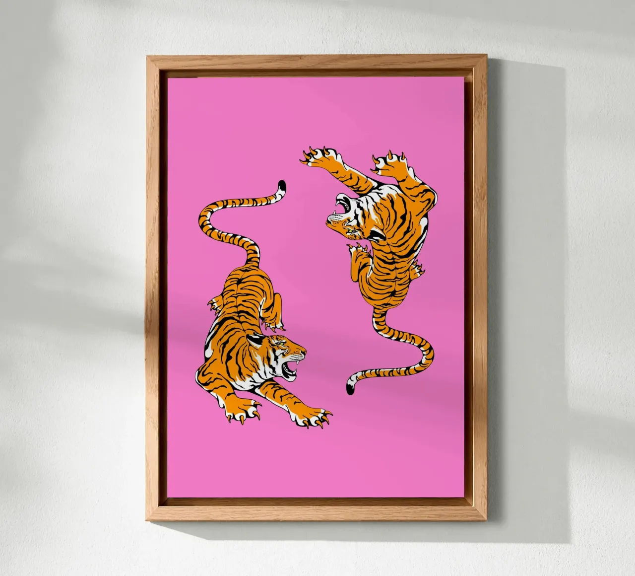 Dinamiche Tigri ruggenti Pop Art Sfondo rosa alluminio dibond da homdeco