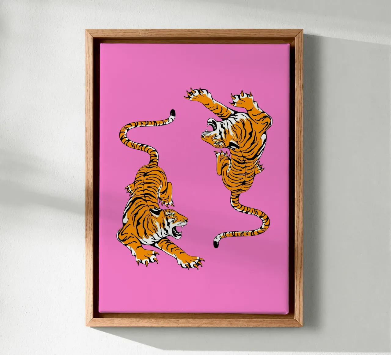 Dynamic Roaring Tigers Pop Art Pink Background canvas by homdeco